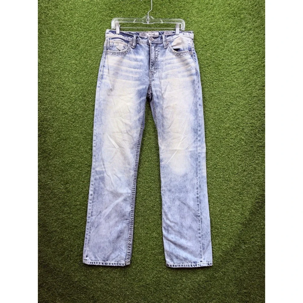 BKE Jeans Mens 32L Tyler Bootleg Light Wash Buckle Stretch Denim Y2K Workwear